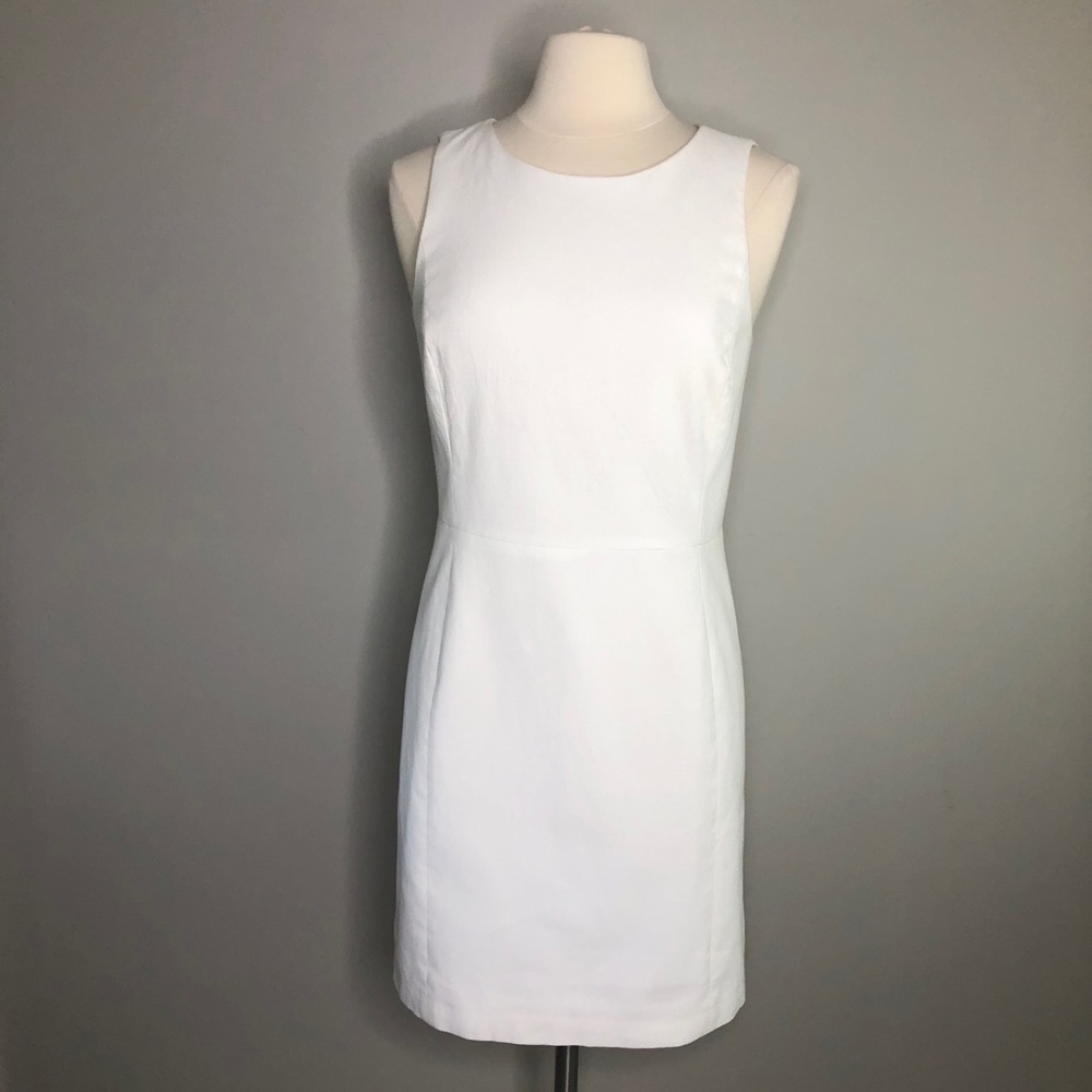 Theory white cotton & elastane fitted sheath dress